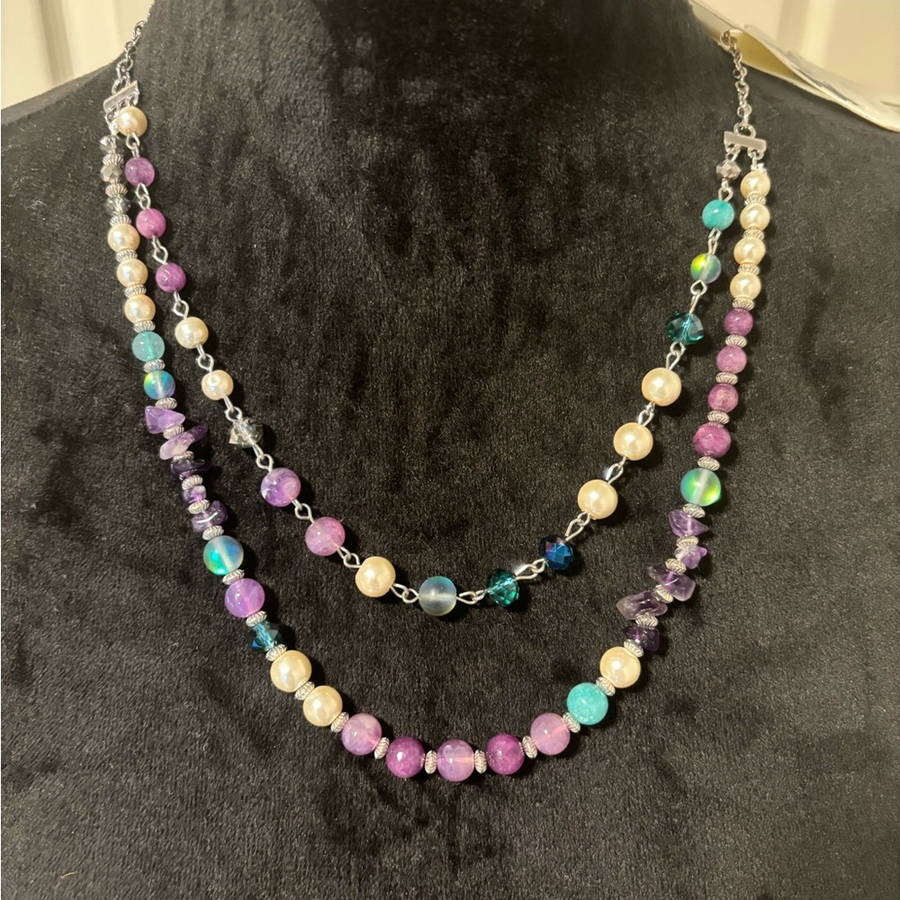 Cato Two-Tier Silver Tone Multicolor Beaded Necklace
